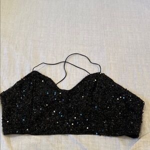 Black Sequin Crop Bralette